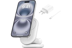 ‎BELKIN Belkin BoostCharge magnetyczna, składana ładowarka Qi2 2 w 1 o mocy 15 W, ładowarka bezprzewodowa zgodna z MagSafe do Apple iPhone 16/15/14/13, z antypoślizgową podstawą, zasilacz w zestawie – biała