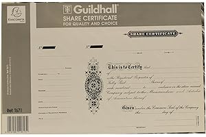 Exacompta - Ref T671Z - Guildhall - Share Certificate Book, 203 x 318mm, 25 "Fully Paid" Certificates, Rigid Board Cover Bound - Black & Grey "Cracked" Effect