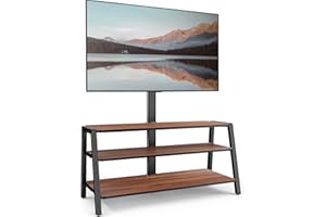 FITUEYES Szafka pod telewizor z uchwytem na drewniane otwarte półki 94-170 cm, szafka pod telewizor z mocowaniem, szafka pod telewizor z regulacją wysokości, złoty orzech, szerokość 100 cm,