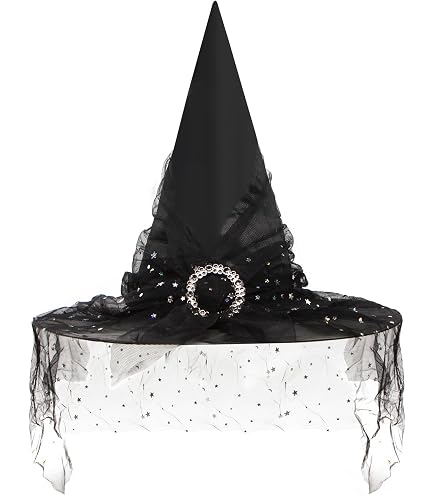 Chapeau De Sorcière Halloween Adulte - Rouge Et Noir, Avec Filet, Pour Déguisement, Fête, Cosplay