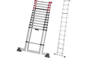 Hailo T80 FlexLine Alu-Sicherheits-Teleskopleiter - ausziehbare Anlegeleiter mit 13 Sprossen - Arbeitshöhe bis 450 cm - Gewicht 13,1 kg - Silber