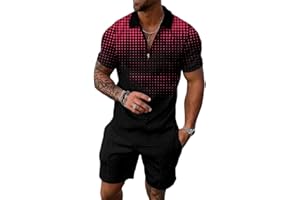 Osheoiso Trainingsanzug für Herren Sommer Sportanzug 2 Teiliges Outfit Sport Set Kurzarm T-Shirts + Kurze Hose Sets Freizeitanzug Männer Business Polo Hemd mit Revers Sporthose