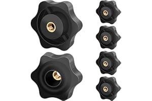 Caianwin 32#M5 6 Piezas Perilla de apriete con rosca moleteada Tuercas con mango de estrella de madera, dispositivos electrónicos