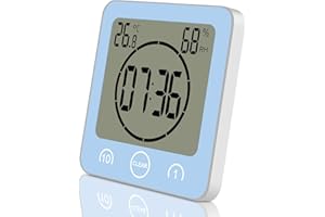‎ALEENFOON ALEENFOON Digital Badezimmeruhr Duschuhr Wasserdicht mit Saugnapf Thermometer zum Hinstellen Wand Dusche Countdown Timer Digitalwecker Batteriebetrieben Thermometer Hygrometer Innen (Blau)