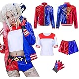 Amycute Costume Carnevale Donna, Costume Harley Queen Carnevale Donna Include Cappotto, Maglietta, Pantaloncini e Guanto, Cos