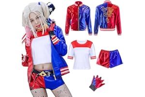 Amycute Costume Halloween Donna, Costume Carnevale Donna Include Cappotto, Maglietta, Pantaloncini e Guanto, Costumi Cosplay per Halloween Carnevale