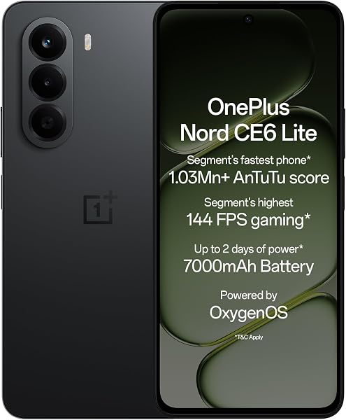 OnePlus Nord CE6 Lite | 6GB+128GB | Hyper Black | Segment's Fastest Dimensity 7400 Apex Processor | 7000mAh Battery | Segment's Highest 144Hz Refresh Rate | 50M