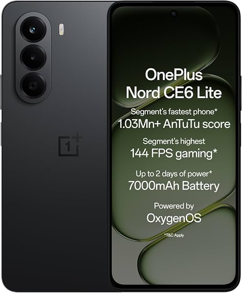 OnePlus Nord CE6 Lite | 8GB+128GB | Hyper Black | Segment's Fastest Dimensity 7400 Apex Processor | 7000mAh Battery | Segment's Highest 144Hz Refresh Rate | 50MP Main Camera, 4K Video Recording