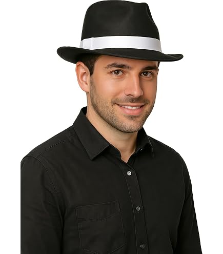 Gangster Hut Für Kinder / Kleine Köpfe, Ca. 55cm Umfang, Schwarz Mit Weißem Band