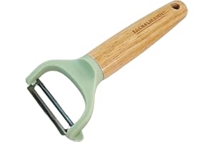 Fackelmann Ocean Pelador de Verdura y Fruta, Pelador en Y, Acero Inoxidable y Mango de Madera Antideslizante con Certificado FSC, Agarre Cómodo y Firme, 17 cm, Color Verde Agua, 1 ud