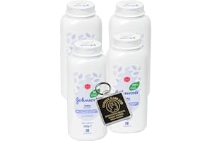 OMOGE HAIR LTD Johnson’s Baby Powder 4 x 200g | Multipack Baby Care Essentials for Daily Use | Gentle for Newborn and Baby Skin | Clinically Proven Powder for Soft, Smooth, Dry Skin + Omoge Keyring