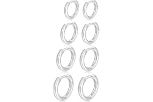 MOROTOLE 4 Paar kleine Creolen für Damen 925 Silber Post Huggie Set 18 Karat Gold/Silber Creolen Schläfer Ohrringe für Mädchen Mehrere Piercings Kleine Kugelohrstecker