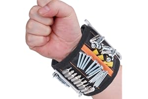 Rovtop Bracelet Magnétique Réglable avec 15 Aimants Super Puissants Bracelet avec Aimants pour Vis, Clous, Boulons et Petites Pièces Métalliques Cadeau pour Père, Bricoleur, Cadeau pour Fête des Pères