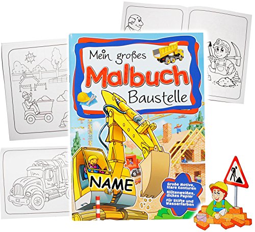 großes XL Malbuch - A4 - " Baustelle & Baustellen Fahrzeuge / Autos " - große Motive - 80 Seiten - Fahrzeuge - dickes Kindermalbuch - für Stifte & Wassermalfarben - Bagger / LKW / Kipper / Auto - Kran / Radlader / Walze / Bauarbeiter - Ausmalbuch mit Malvorlagen für Jungen & Mädchen - groß zum Ausmalen Malspaß Kinder / Malbücher Fahrzeug - Baustellenfahrzeuge / Laster / Haus - Hausbau