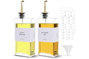 sunal Lot de 2 flacons distributeurs d'huile d'olive pour cuisine, 500 ml, avec bec verseur lesté, étiquette étanche et entonnoir en silicone, doré