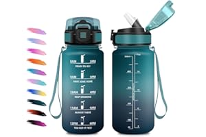 KOLLYKOLLA Borraccia Bambina 500ml, Bottiglia Motivazionale con Cannuccia, a Prova di Perdite, Facile Pulizia, Bottiglia Acqua con Indicatore del Tempo, Bottiglia per Ufficio, Escursionismo, Bambini, Yoga