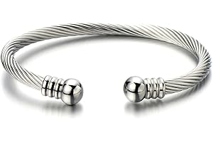 COOLSTEELANDBEYOND élastique Réglable - Bracelet Acier Inoxydable pour Hommes et Femmes - Bracelet Manchette Câble Torsadé