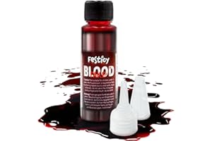 Festicy Sangre Falsa 25 ml I Sangre Falsa Lavable para Maquillaje Halloween 2025 I Sangre Artificial Heridas Falsas, Decoracion Halloween Disfraz Halloween Hombre, Mujer, Disfraz Halloween Niño