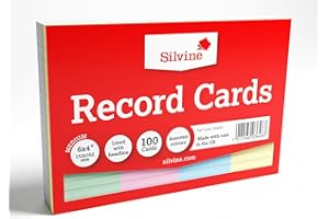 Silvine A6 Multi-Coloured Record Cards - Lined with Headline, 100 Cards Per Pack (Size 6x4"), 564AC