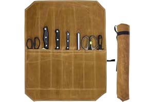 HOMURY Estuche para cuchillos de cocinero con 7 compartimentos, estuche de lona encerada para cuchillos de cocinero, marrón, Profesional