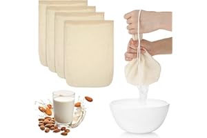 WLLHYF Paquete de 4 bolsas de algodón para leche de nueces 12x8 pulgadas, tela malla fina para queso, múltiples usos, reutilizable, filtro infusión fría