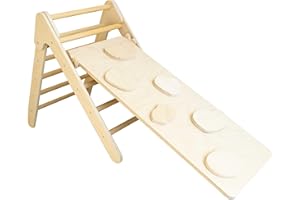 PEKIEDO SWEETME Triangolo Montessoriano per Bambini con Scivolo e Arrampicata, Arrampicata Richiudibile in Legno Naturale, Giochi Educativi per Bambini (Legno naturale)