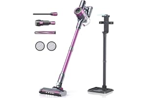 Lubluelu Aspirateur Balai sans Fil 25kPa 50Min Aspirateur Intelligent Auto-Charge dans Station de Recharge, Ecran Tactile Détection de Poussière Auto-Ajustement Aspiration (Rose)