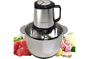 SOKANY Hachoir Électrique Mini hachoir a viande electrique Avec Bol Acier Inox, robot mixeur petit Avec 2 niveaux de vitesse et 4 Lames en inox (SK-7015, 800W, 5L)