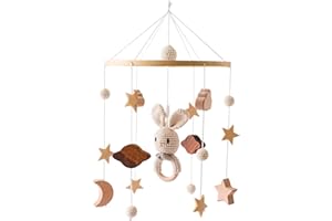 Promise Babe Soporte móvil de madera para bebé, cuna móvil de conejo, cuna colgante para decoración de campana, para niño y niña recién nacida