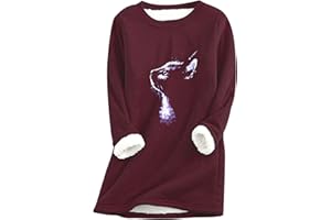 EFOFEI Women's Long Sleeve O-Neck Pullover Heart Pattern Long Sleeve Jumper Thick Fleece Warm Casual Blousers Soft And Comfortable Home Top