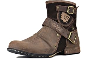 OSSTONE Chukka Stivali Cowboy Biker Boots Maschio Mens Motociclo Botas Cerniera su in Pelle Vitello Western retrò Stile Uomo Stivali Piatto Caviglia Stivaletti Boots OS-5008-1-A-IT
