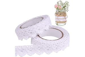 SRXWO Nastro di pizzo autoadesivo vintage, bianco bordo di pizzo di cotone matrimonio nastro regalo di Natale deco nastro, nastri di pizzo di cotone per l'artigianato per la decorazione dell'album