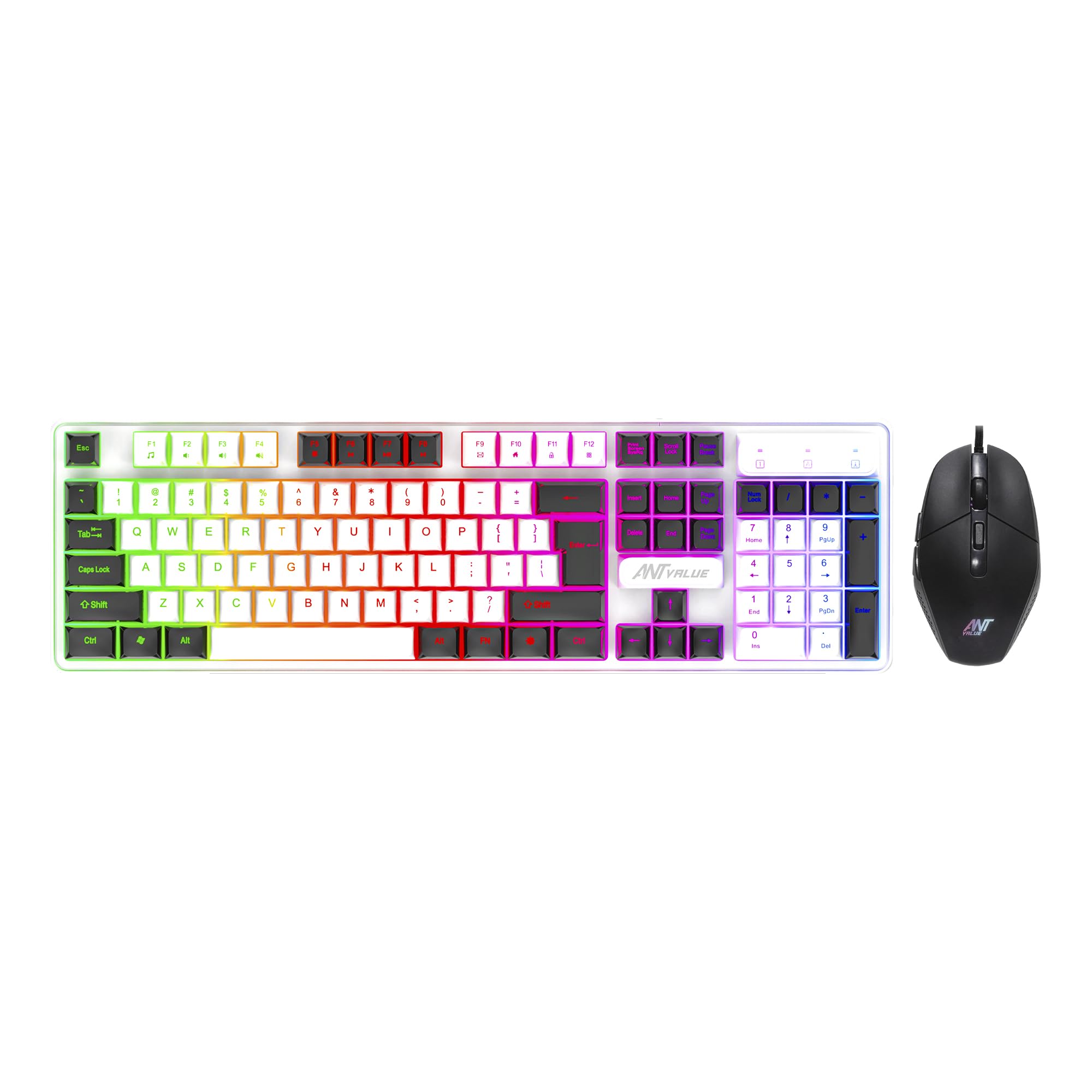 Ant Value KK1002 Wired Gaming Keyboard & Mouse Combo, 104 Silent keys, Backlit Rainbow LED Keyboard & 3200 DPI RGB Gaming Mou
