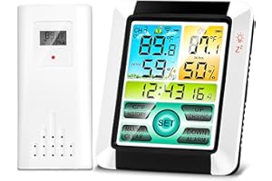 MERSYN Wireless Weather Station UK, HD LCD Digital Weather Station with Outdoor Sensor, High Sensitivity Touchscreen, Temperature, Humidity, Alarm Clock for Home Office Garden Farm (With Memory Function)