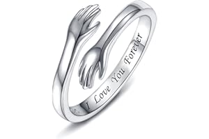 WONVIN COLLECTION 925 Sterling Silber Umarmungsringe für Frauen, I Love You Forever Love You Mutter Geschenk Schwester Geschenke Gravierte Worte Umarmung Hände Offener Ring