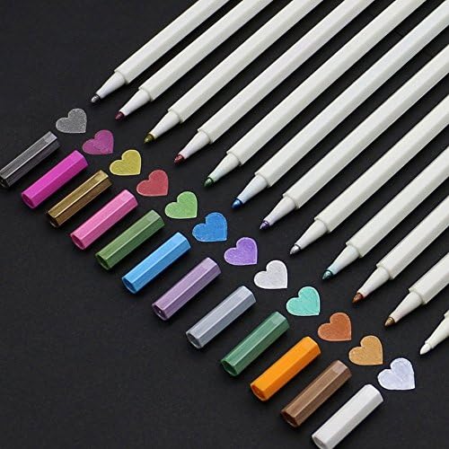 Kusisi Metallic Marker Pens Set For Card Making and DIY Photo Album , Set of 12 Colors Glass Pens Use on any Paper Glass Plastic Pottery Wood surface