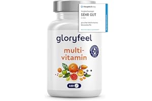 ‎GLORYFEEL Multivitamin Hochdosiert - 450 Tabletten - Wertvolle Mineralien & alle A-Z Vitamine - 15 Monate Vorrat - Unterstützt das Immunsystem* - Laborgeprüft ohne Zusätze in Deutschland hergestellt