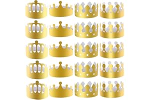 Couronne Chapeau de Fête, 20 Pièces Couronne en Papier Doré, Chapeaux de fête papier pour Anniversaire Célébration Bébé Douche Accessoires Photo Couronne a 6 Trous pour Ajuster la Taille(4 Styles)