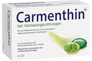 ‎CARMENTHIN Carmenthin bei Verdauungsstörungen | 42 Weichkapseln | pflanzliches Arzneimittel bei Blähungen, Völlegefühl & Schmerzen | mit Pfefferminzöl & Kümmelöl | beruhigt den gereizten Magen-Darm-Trakt