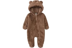 Alunsito -Tuta in Pile per Bambino e Neonato Indumenti da Notte con Orecchie di Orsetto di Peluche con Cappuccio -Body a Maniche Lunghe con Cerniera Fouties