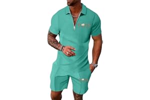 Tinarying Men's Tracksuit Polo Shirt & Shorts 2 Pieces Boss Flexx Apparel Men's 2-Piece Activewear Short Sleeve Polo Shirt and Shorts Set Casual Sportswear Zip-Up Top with Pocketed Pants
