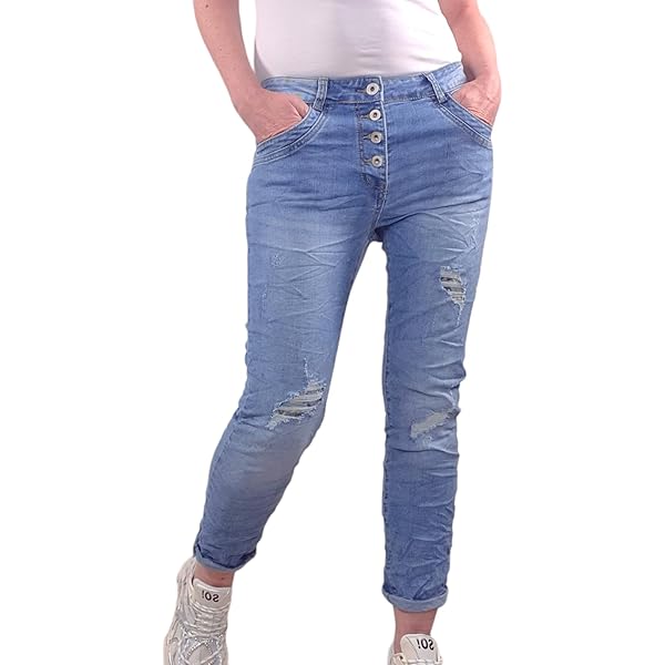 Jeans Baggy Boyfriend Donna - Taglio Comodo Con Bottoni Decorativi