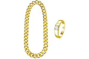 CVDYWDJIE 1 X Collar De Plástico Dorado Y 1 X Anillo De Oro, Accesorios De Hip Hop, Accesorios De Cosplay, Accesorios De Fiesta