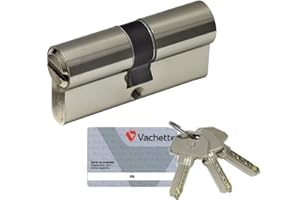Vachette V6 - Cylindre de Serrure 30x30 mm Nickelé, 6 Goupilles, Cylindre de sécurité - Portes intérieures, Portes extérieures, 4 Clés réversibles