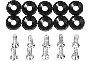JNNJ 10 PCS M6 Kotflügelscheibe Motorraum Dress up Kit, Universal Eloxierte Aluminium Unterlegscheiben, Aluminium Kotflügel Stoßstange Scheibe Schraube(Schwarz)