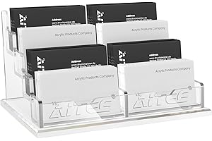 AITEE Visitenkartenhalter für Schreibtisch: 4 Etagen 8 Fächer Klarer Acryl Visitenkartenständer, Visitenkarten Aufsteller Fasst 400-480 Visitenkarten für Messestand Kaufhaus Theke Büro
