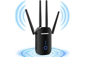 WONLINK Ripetitore WiFi Potente per Casa, 1200Mbps WiFi Extender 5GHz & 2,4GHz Dual Band Amplificatore wifi Supporta Modalità Ripetitore/Router/AP, Ripetitori con WPS, Porta Ethernet, 4 Antenne (Nero)