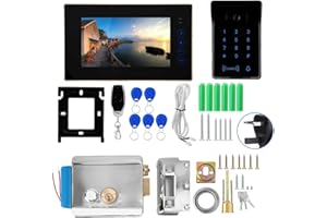 Zetiling 7 Inch Video Door Phone, Video Intercom with Passward Remote Keypad and Electronic Door Lock Exit Butto Remote System for Home and Office(UK)