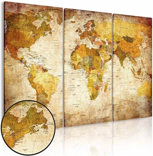 World Map Canvas Prints Card Art Wall Art Prints - Picture - Wall Prints - 3 Piece - World Map 120 x 80cm,47 x 31.5in, No wooden frame