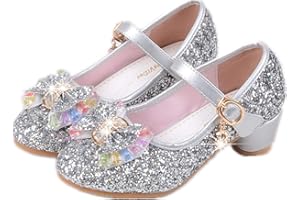 YOGLY Babies Fille Chaussure à Talon Enfant Ballerine Princesse avec Paillettes Noeud Papillon Chausson Maryjane Princesse Chaussures à Talons Hauts Enfants Party Pompes